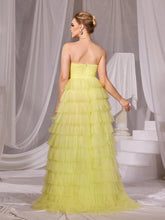 Mesh Layered Hem Tube Prom Dress